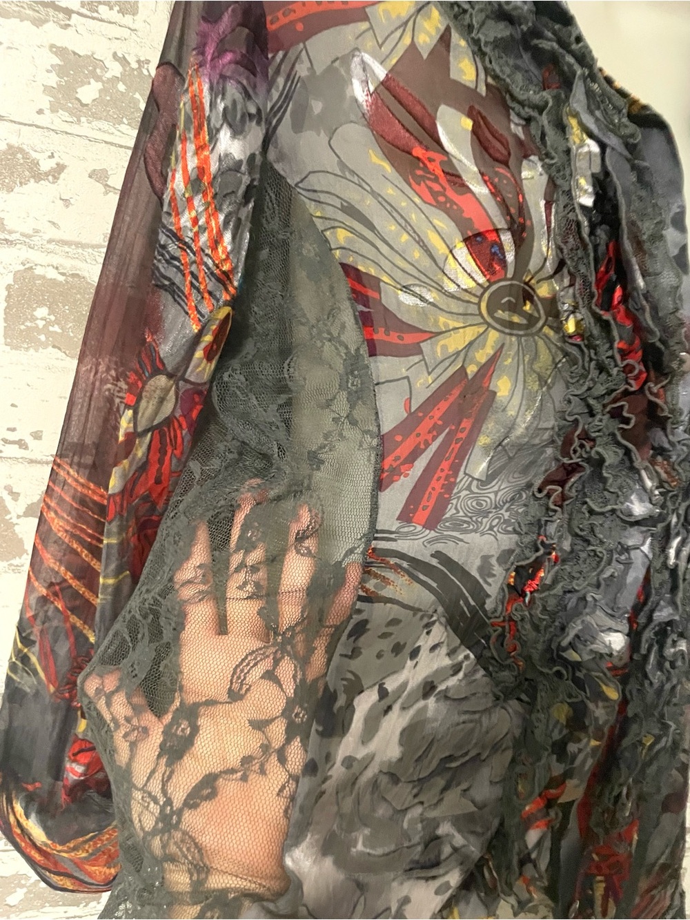MK Solo Stella Silk Blend Sheer Ruffle Boho Blouse Size L Y2K Romantic Top - Picture 8 of 10
